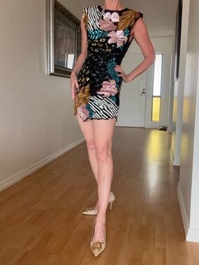 Retrofete Amel Dress Tropical Embellishments 3 Dimensional Handmade S $1,095 NEW